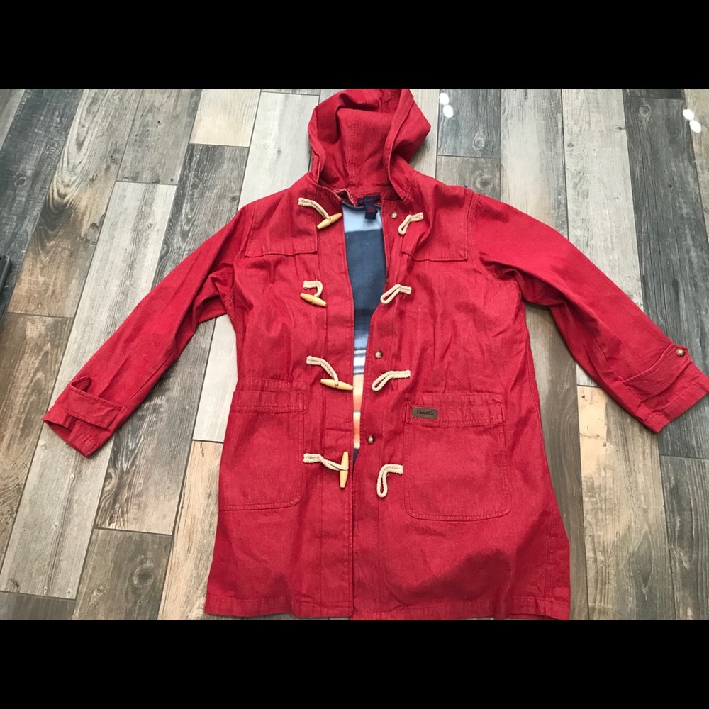 Denim & Co long red denim jacket w/fleece Sz 1X